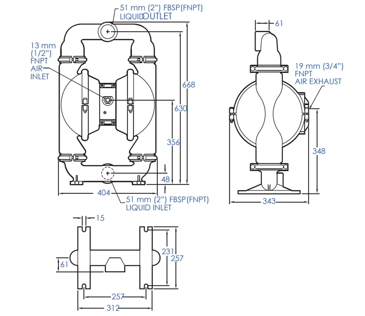 Pneumatic Liquid Water Transfer Air Operated Double Diaphragm Pump